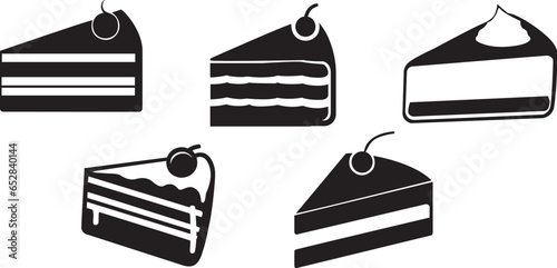 Cake slice silhouettes set. Cake slice icons set. Black and white cake slices. Vector illustration