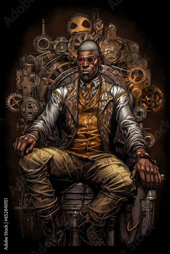 Steampunk Man in Graphic Novel Style. Generative AI. A digital illustration of a steampunk man in a comic book, graphic novel art style.