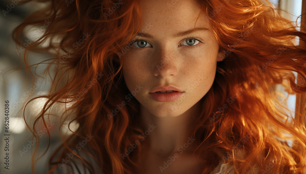 A beautiful young woman with long brown hair looking at camera generated by AI A beautiful young woman with long brown hair looking at camera generated by AI