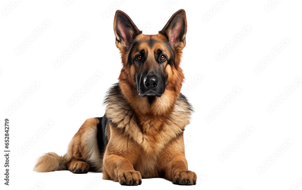 German Shepherd Dog in Sitting Mode Isolated on Transparent Background PNG. Generative AI