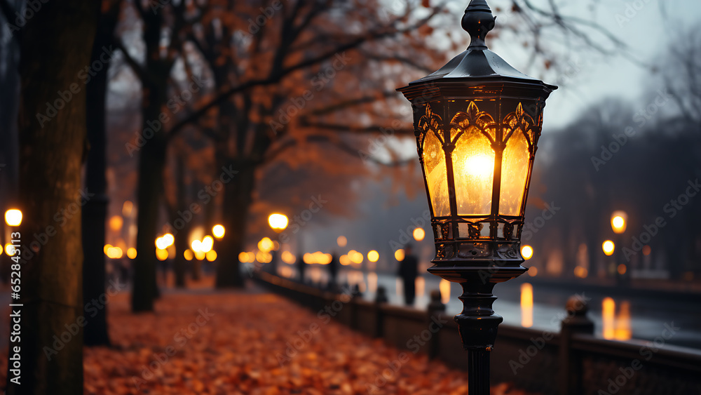 Light poles that light up the city in autumn.