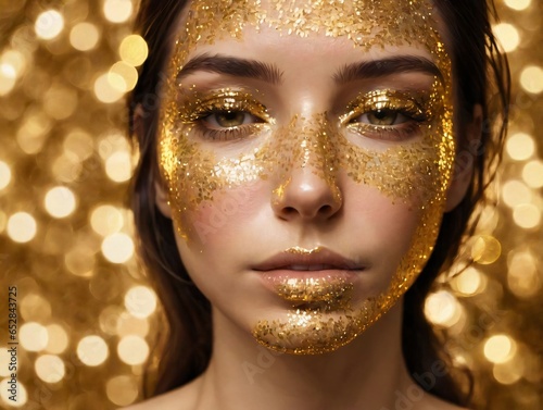 A Woman With Gold Glitter On Her Face