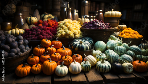A festive autumn harvest pumpkin  gourd  decoration  nature  orange color generated by AI