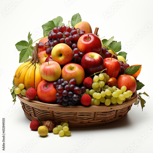 Various types of fresh fruit are placed and filled in a bushel basket. These fruits are put in randomly until they pile up.