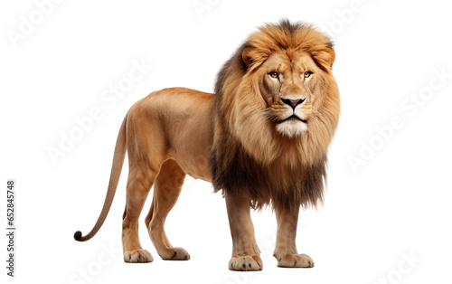 Brown Lion is standing and looking Normally Isolated on Transparent Background PNG. Generative AI