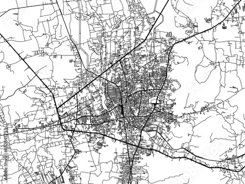 Vászonkép Vector road map of the city of  Hat Yai in Thailand with black roads on a white background
