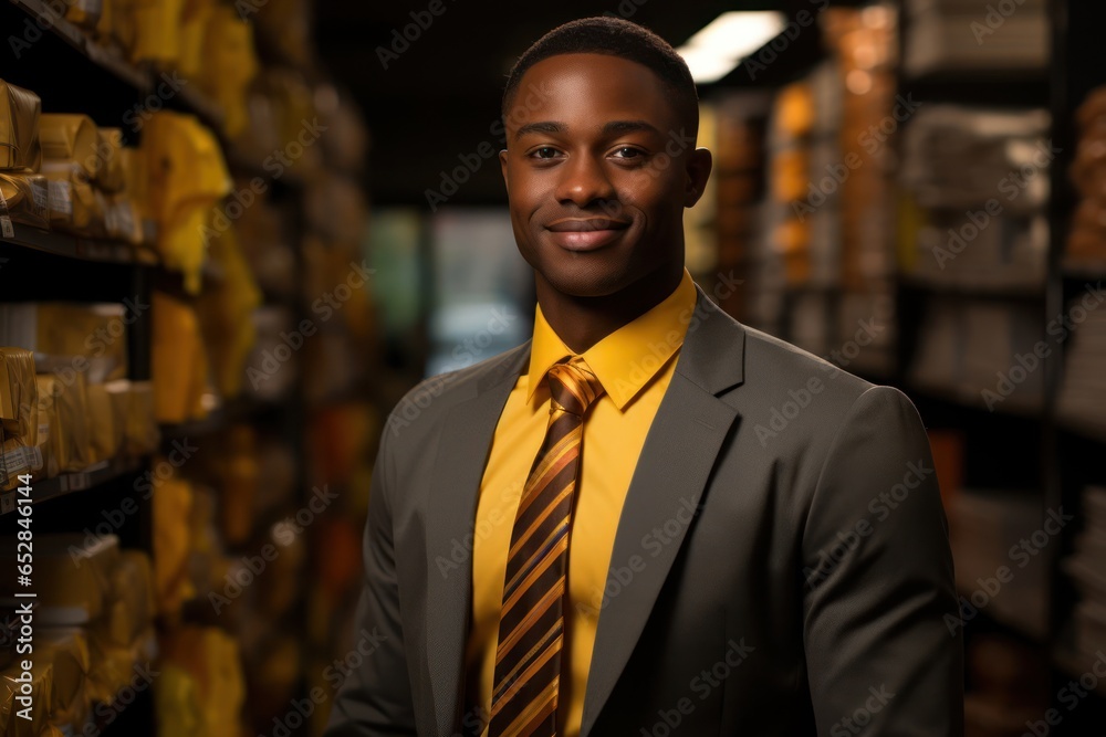 Black Male Office Clerk Employee Career Work Environment Backdrop Generative AI Black Male Office Clerk Employee Career Work Environment Backdrop Generative AI