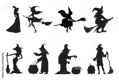 Set of witch silhouette isolated on white background