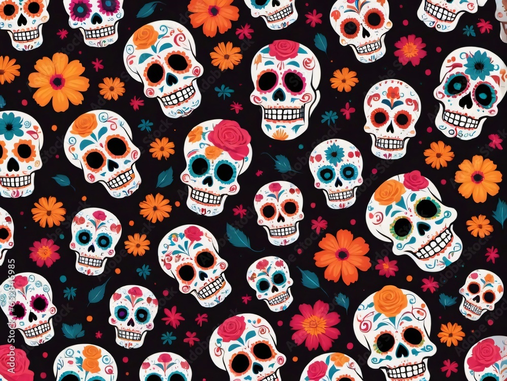 A Pattern Of Skulls And Flowers A Pattern Of Skulls And Flowers