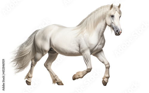Nokota White horse is Moving Isolated on Transparent Background PNG. Generative AI