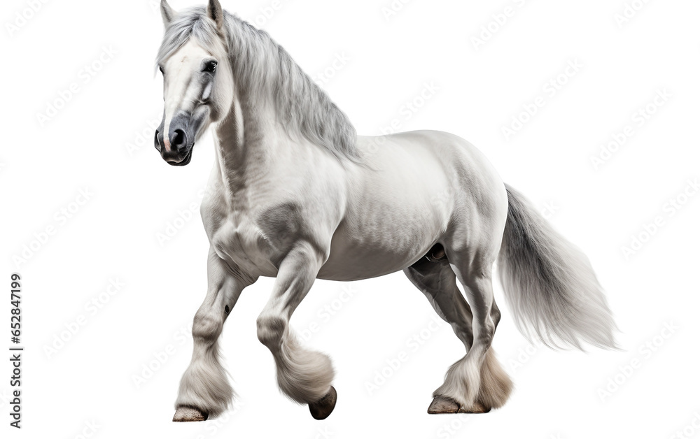 Percheron White Horse in Portrait Isolated on Transparent Background PNG. Generative AI - obrazy, fototapety, plakaty 