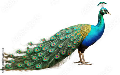Peacock Paavo Cristates Bird Looking aside Isolated on Transparent Background PNG. Generative AI photo