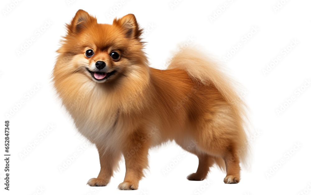 Pomeranian Brown Dog is Standing and looking Forward Isolated on Transparent Background PNG. Generative AI