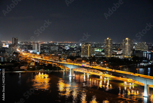 The Chao Phraya River and the Cityscape of Bangkok in Thailand Asia © Willi