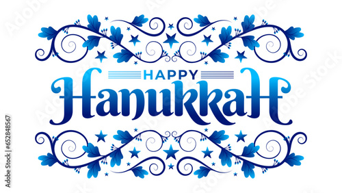 Happy Hanukkah lettering with modern calligraphy. Happy Hanukkah logotype, badge or icon 