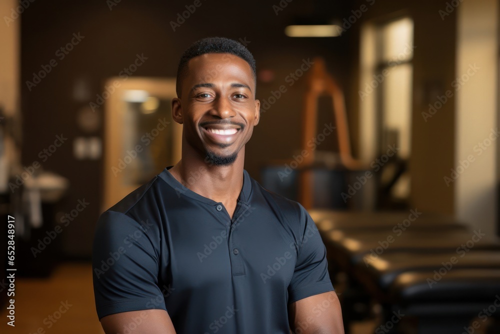 Black Man Physical Therapist Employee Career Work Environment Backdrop Generative AI Black Man Physical Therapist Employee Career Work Environment Backdrop Generative AI