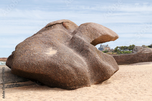 Bizarre boulders on the Pink Granite Coast on the island of Renote in Brittany