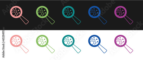 Set GMO icon isolated on black and white background. Genetically modified organism acronym. Dna food modification. Vector