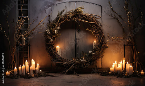 wreath and candles. 