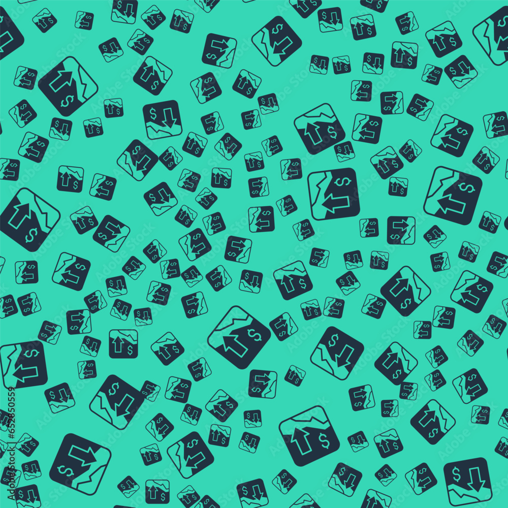 Fototapeta premium Black Financial growth decrease icon isolated seamless pattern on green background. Increasing revenue. Vector