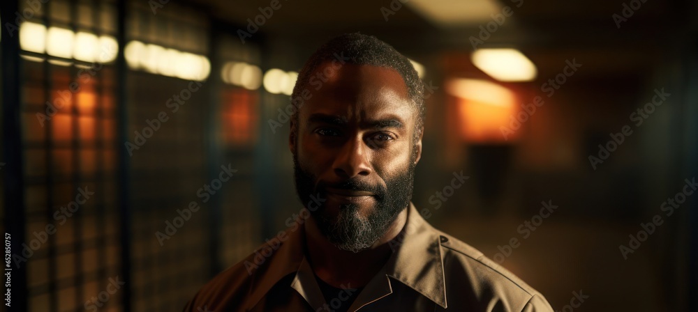 Black Man Prison Guard Occupation Employment Work Environment Backdrop Generative AI Black Man Prison Guard Occupation Employment Work Environment Backdrop Generative AI