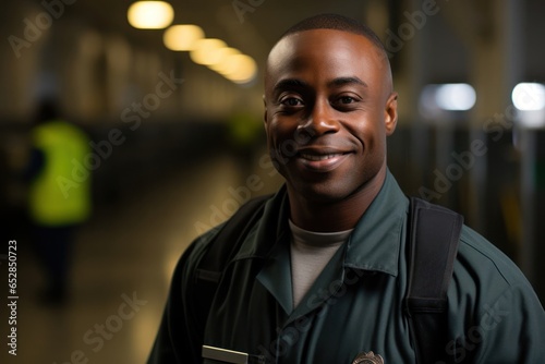 Black Male Prison Guard Occupation Career Workplace Backdrop Generative AI