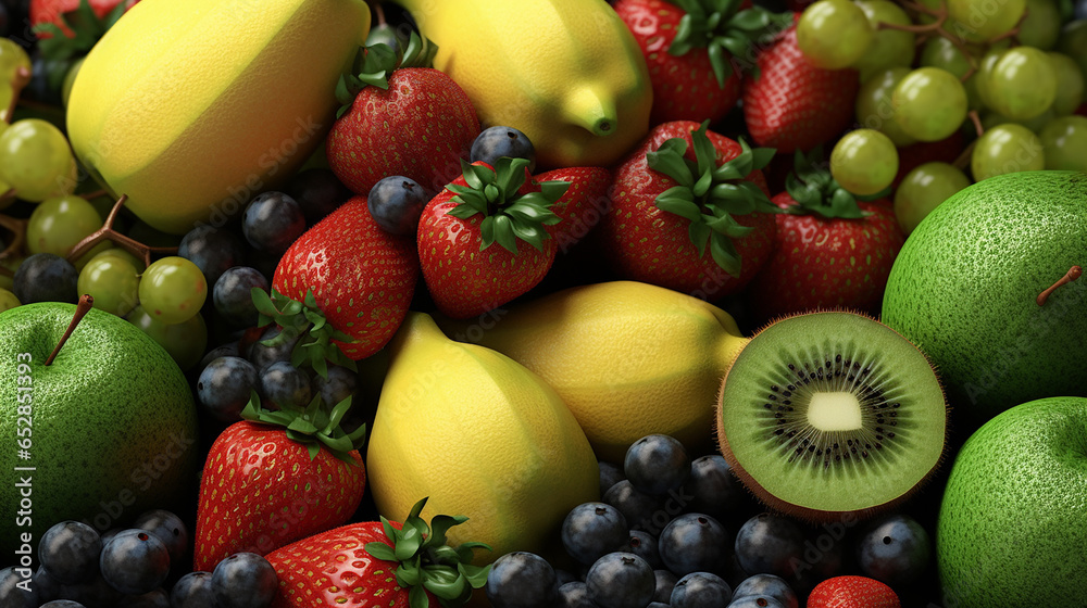 Background of fruits, vegetables and berries. Fresh food, generative AI Background of fruits, vegetables and berries. Fresh food, generative AI
