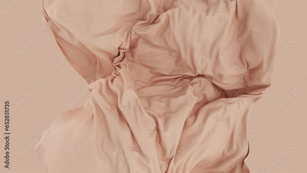 Abstract 3D animation of luxury flying fabric in slow-motion.  A waving cloth in pastel color. HD