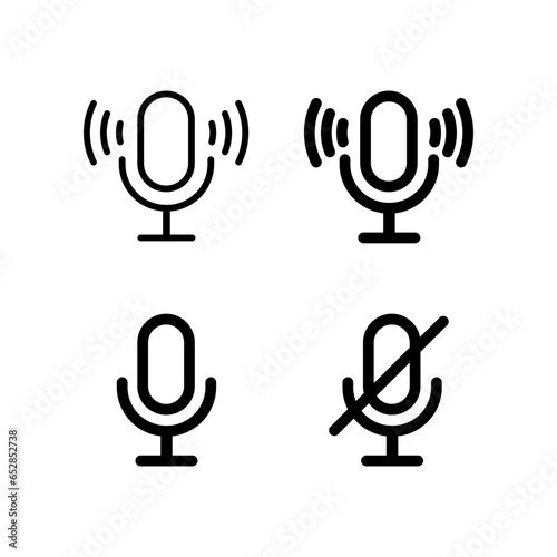 Microphone muted and unmuted icon set. Classic mic shape. Vector design.