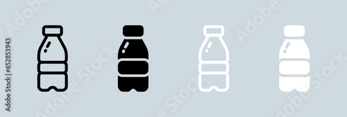 Bottle icon set in black and white. Water drink signs vector illustration.