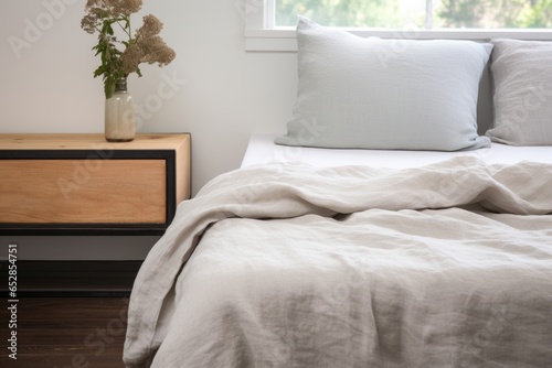 linen duvet cover placed on a wooden table