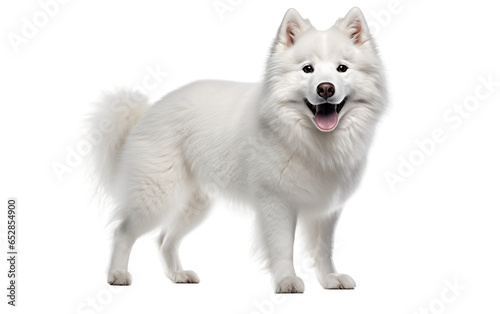 Samoyed White Dog in Standing Isolated on Transparent Background PNG. Generative AI © Haider