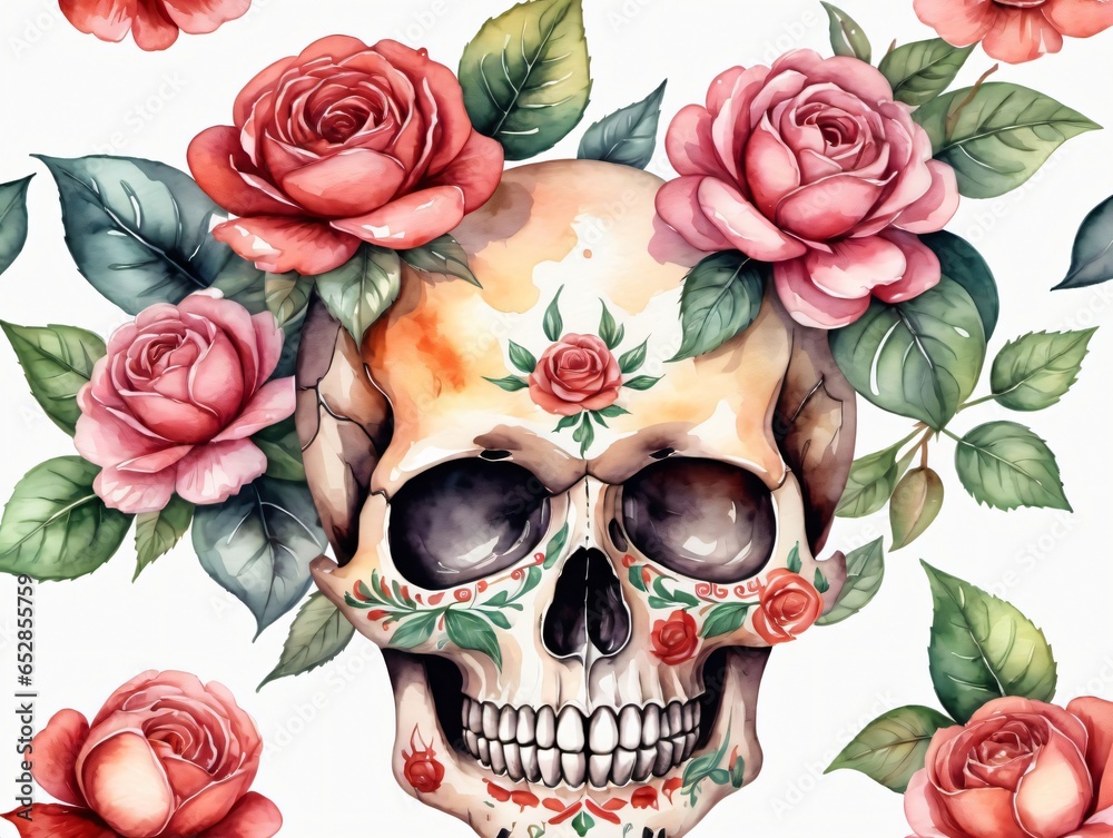 A Skull With Roses On It A Skull With Roses On It