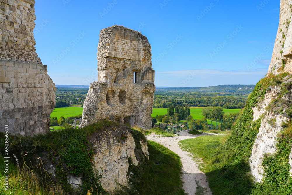 Ruins of Château Gaillard, a French medieval castle overlooking the River Seine built in Normandy by Richard the Lionheart, King of England and feudal Duke of Normandy in the 12th Century