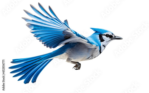 Striking Blue Jay blue Bird is Flying Isolated on Transparent Background PNG. Generative AI