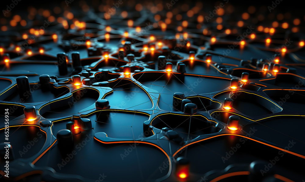 Fototapeta premium Dark abstract futuristic background with orange highlight.