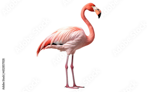 Standing Pink Elegant Flamingo Bird Isolated on Transparent Background PNG. Generative AI