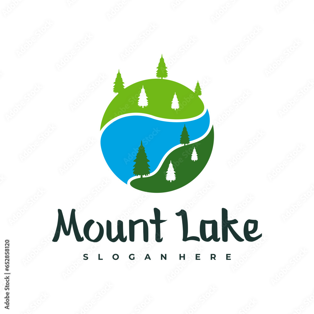 Lake logo design template. Mount Lake vector illustration. Badge design. Lake logo design template. Mount Lake vector illustration. Badge design.