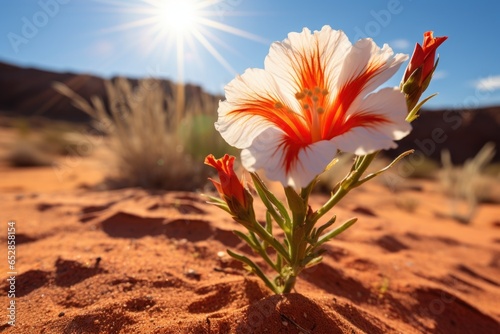 a desert flower blooming under midday sun