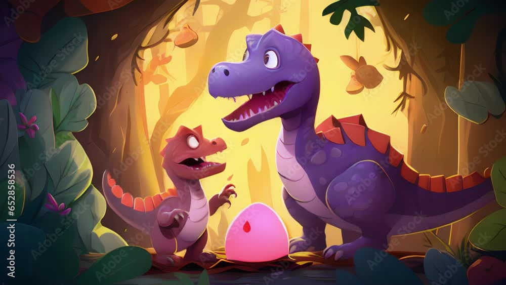 A flashback scene reveals how the main dinosaur character hatched from its egg and was lovingly cared for by its parents. Dinosaurs cartoon