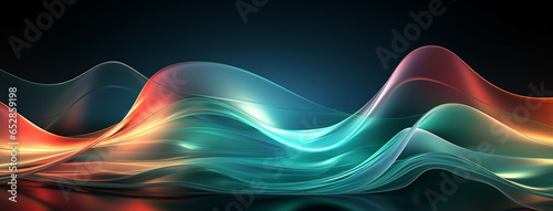 Colorful smoke wave effect in dark blue banner background. 