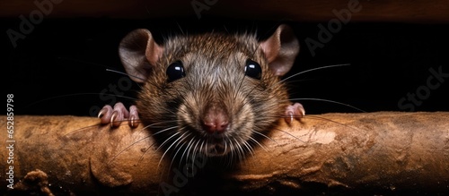 Closeup shot of rat in pipe photo