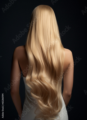 Very long blonde hair from the back