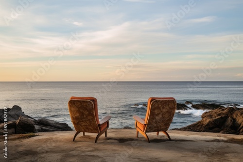 a pair of lounge chairs facing the ocean © Natalia