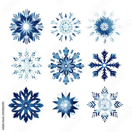 Several different snowflakes isolated on a white background