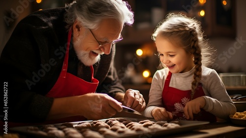 grandparent and grandchild baking and decorating christmas cookies