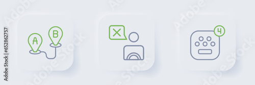 Set line Taxi mobile app, driver and Route location icon. Vector