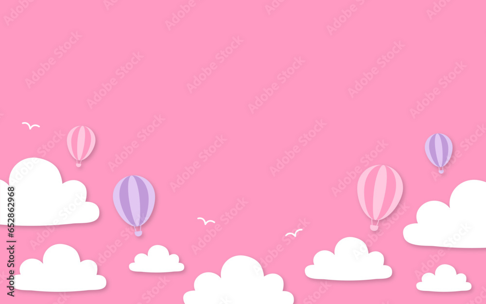 Pink purple paper cut air balloon cloud on pink  background
