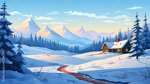 Illustration of cozy houses in winter with lots of snow