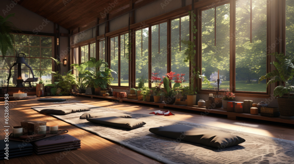 Winter garden with seat cushions for meditation